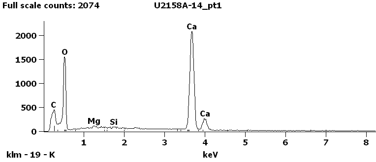 EDS Spectra for sample U2158-A-14 taken at test area 1.