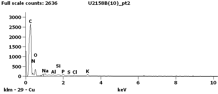 EDS Spectra for sample U2158-B-10 taken at test area 2.