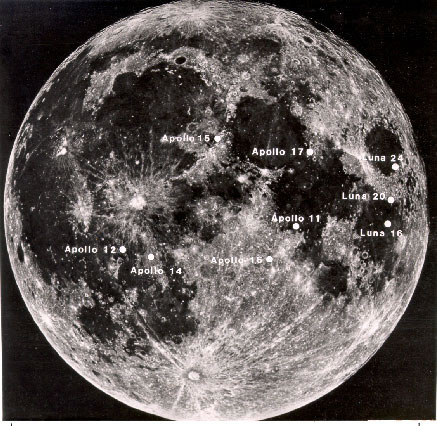 Moon with landing sites