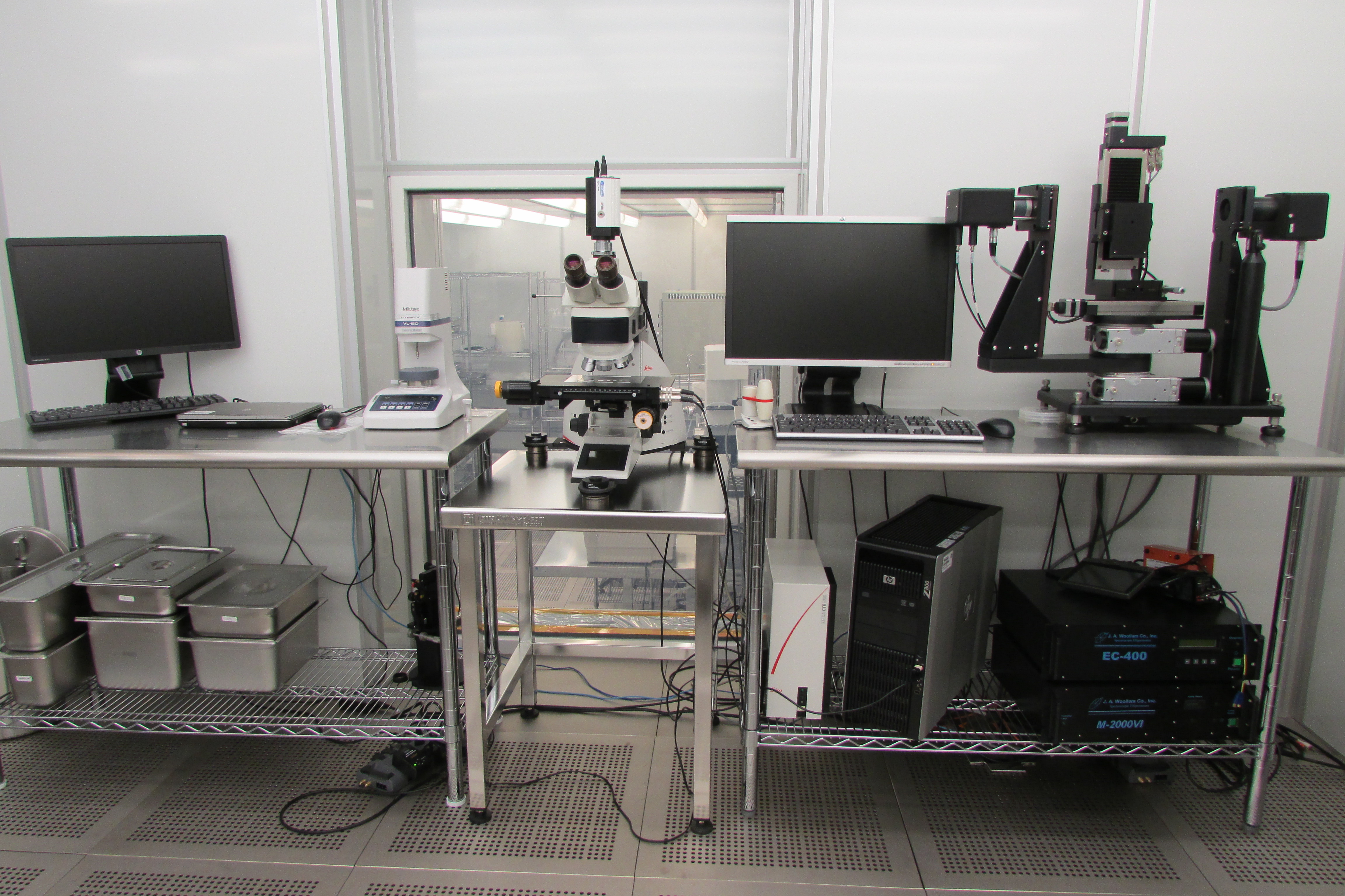 Digimatic Indicator, Automated Microscope and Spectroscopic Ellipsometer used for sample characterization