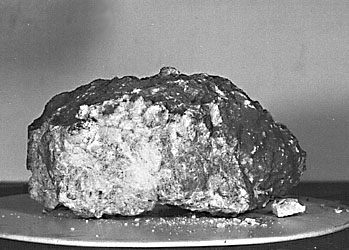 Apollo 15 a white anorthosite rock with a black glass coating