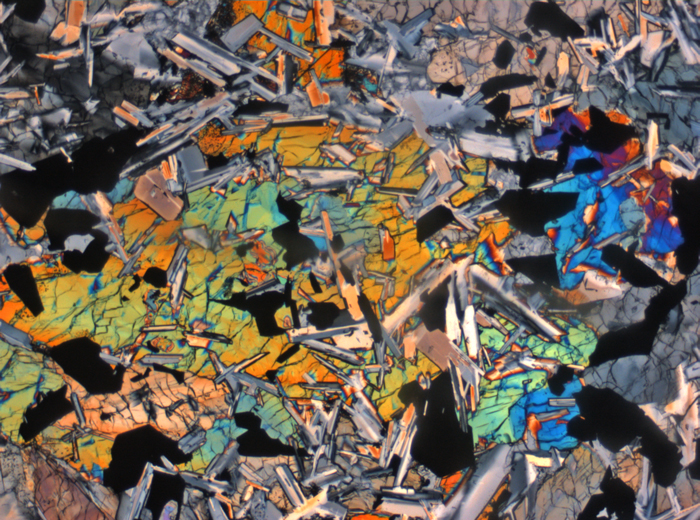 Thin Section Photograph of Apollo 11 Sample 10003,153 in Cross-Polarized Light at 2.5x Magnification and 2.85 mm Field of View (View #2)