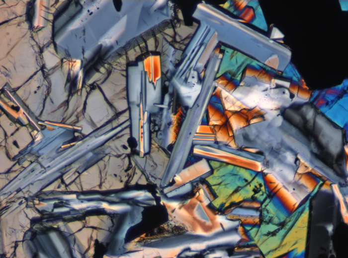 Thin Section Photograph of Apollo 11 Sample 10003,153 in Cross-Polarized Light at 10x Magnification and 0.7 mm Field of View (View #3)