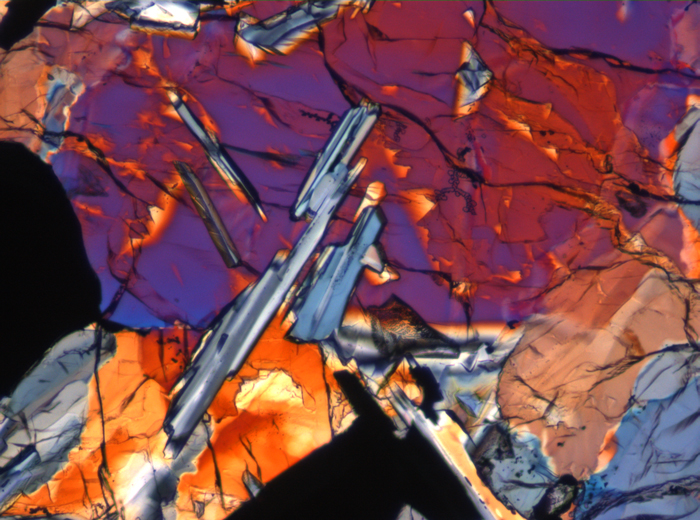 Thin Section Photograph of Apollo 11 Sample 10003,153 in Cross-Polarized Light at 10x Magnification and 0.7 mm Field of View (View #4)