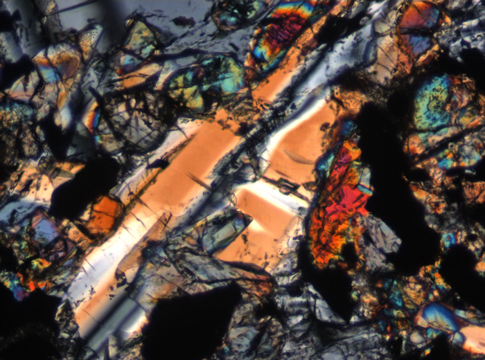 Thin Section Photograph of Apollo 11 Sample 10017,336 in Cross-Polarized Light at 10x Magnification and 0.7 mm Field of View (View #3)