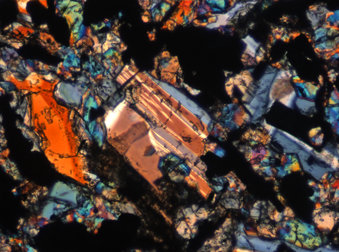 Thin Section Photograph of Apollo 11 Sample 10017,336 in Cross-Polarized Light at 10x Magnification and 0.7 mm Field of View (View #6)