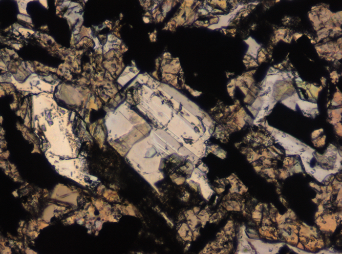 Thin Section Photograph of Apollo 11 Sample 10017,336 in Plane-Polarized Light at 10x Magnification and 0.7 mm Field of View (View #6)