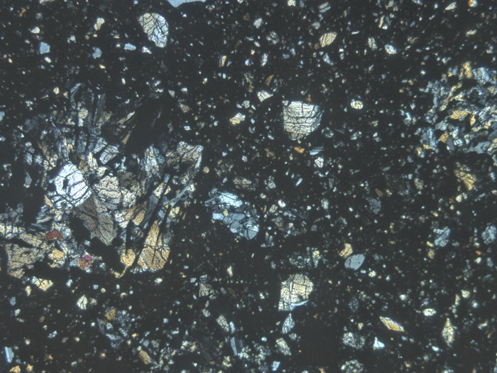 Thin Section Photograph of Apollo 11 Sample 10019,14 in Cross-Polarized Light at 5x Magnification and 2.3 mm Field of View (View #2)