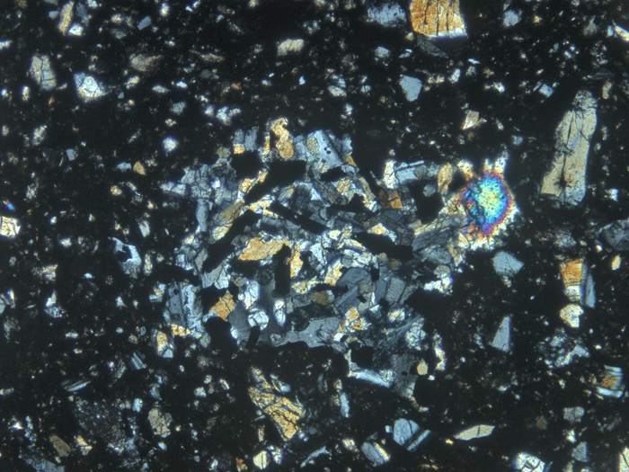 Thin Section Photograph of Apollo 11 Sample 10019,14 in Cross-Polarized Light at 10x Magnification and 1.15 mm Field of View (View #3)