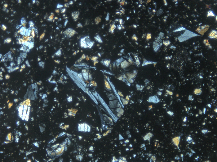 Thin Section Photograph of Apollo 11 Sample 10019,14 in Cross-Polarized Light at 10x Magnification and 1.15 mm Field of View (View #4)