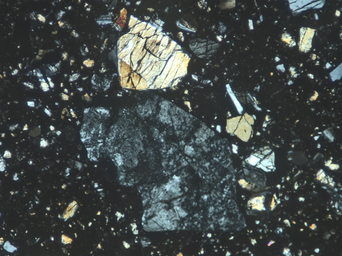 Thin Section Photograph of Apollo 11 Sample 10019,14 in Cross-Polarized Light at 10x Magnification and 1.15 mm Field of View (View #6)