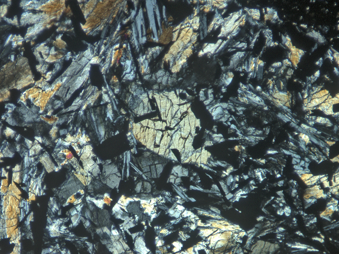 Thin Section Photograph of Apollo 11 Sample 10019,14 in Cross-Polarized Light at 10x Magnification and 1.15 mm Field of View (View #7)