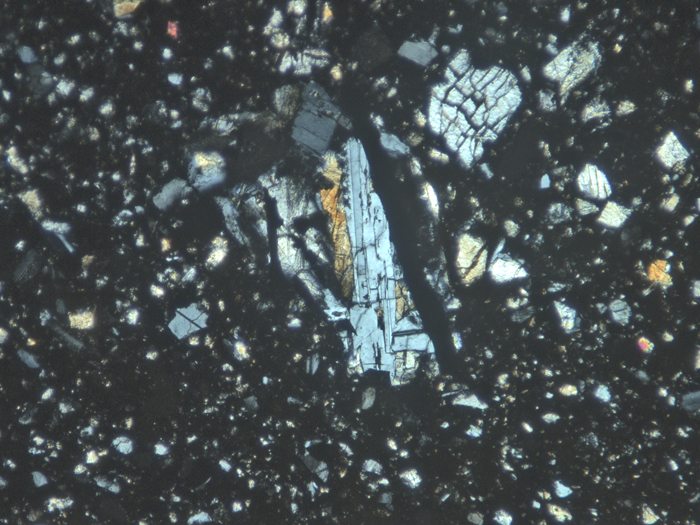 Thin Section Photograph of Apollo 11 Sample 10019,14 in Cross-Polarized Light at 10x Magnification and 1.15 mm Field of View (View #8)