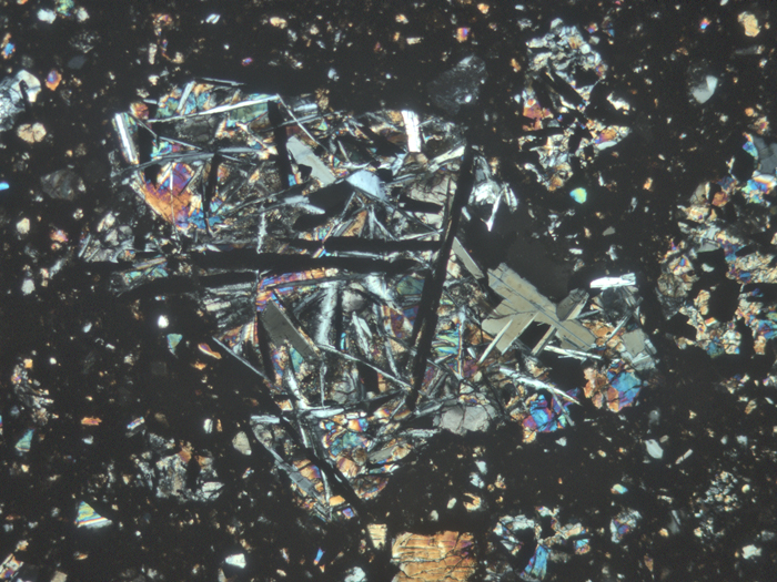 Thin Section Photograph of Apollo 11 Sample 10021,29 in Cross-Polarized Light at 5x Magnification and 2.3 mm Field of View (View #1)
