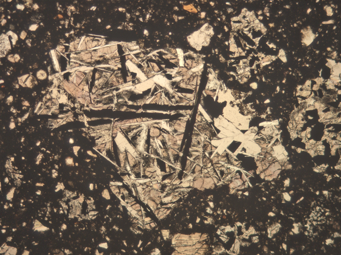 Thin Section Photograph of Apollo 11 Sample 10021,29 in Plane-Polarized Light at 5x Magnification and 2.3 mm Field of View (View #1)