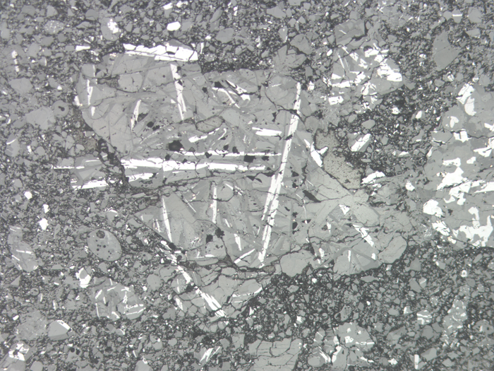 Thin Section Photograph of Apollo 11 Sample 10021,29 in Reflected Light at 5x Magnification and 2.3 mm Field of View (View #1)