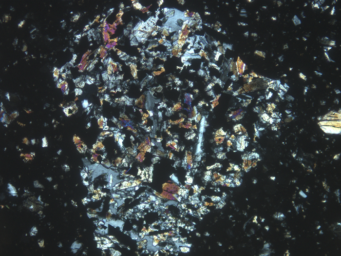 Thin Section Photograph of Apollo 11 Sample 10021,29 in Cross-Polarized Light at 10x Magnification and 1.15 mm Field of View (View #2)