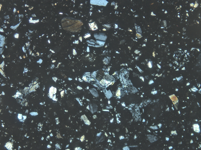 Thin Section Photograph of Apollo 11 Sample 10021,29 in Cross-Polarized Light at 10x Magnification and 1.15 mm Field of View (View #3)