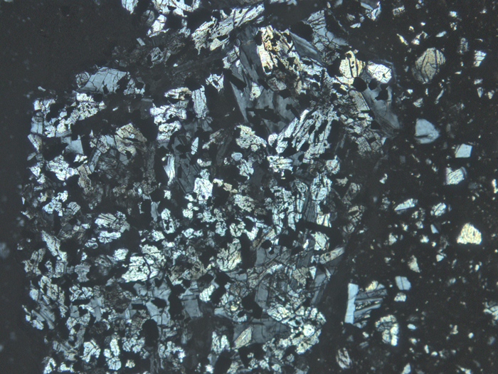 Thin Section Photograph of Apollo 11 Sample 10021,29 in Cross-Polarized Light at 10x Magnification and 1.15 mm Field of View (View #4)