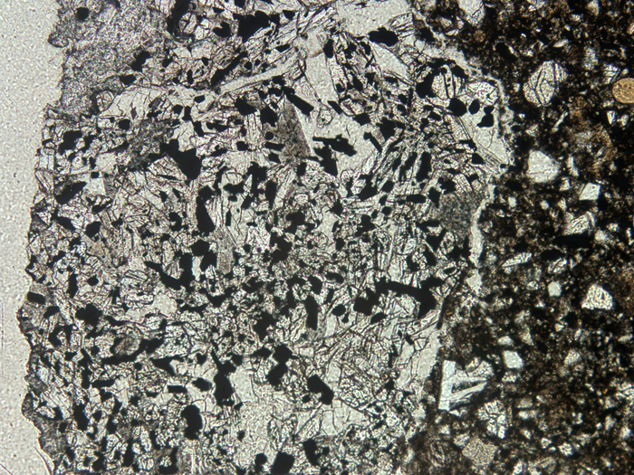 Thin Section Photograph of Apollo 11 Sample 10021,29 in Plane-Polarized Light at 10x Magnification and 1.15 mm Field of View (View #4)