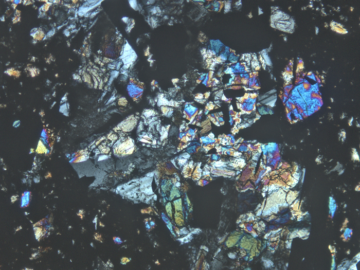 Thin Section Photograph of Apollo 11 Sample 10021,29 in Cross-Polarized Light at 10x Magnification and 1.15 mm Field of View (View #7)