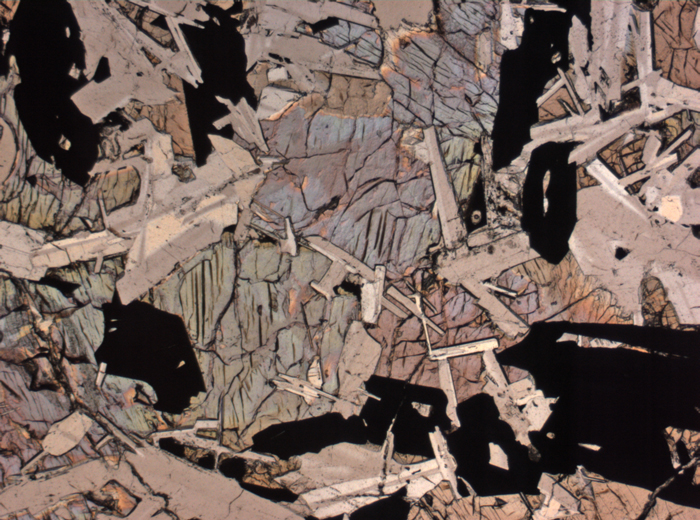 Thin Section Photograph of Apollo 11 Sample 10044,12 in Plane-Polarized Light at 2.5x Magnification and 2.85 mm Field of View (View #2)