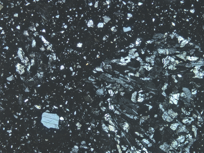 Thin Section Photograph of Apollo 11 Sample 10046,5 in Cross-Polarized Light at 5x Magnification and 2.3 mm Field of View (View #1)