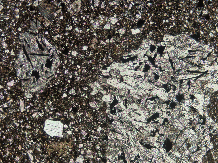 Thin Section Photograph of Apollo 11 Sample 10046,5 in Plane-Polarized Light at 5x Magnification and 2.3 mm Field of View (View #1)