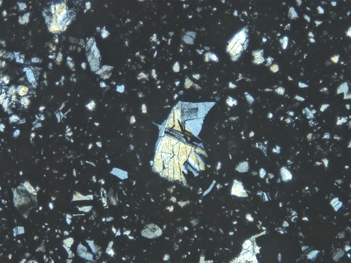 Thin Section Photograph of Apollo 11 Sample 10046,5 in Cross-Polarized Light at 10x Magnification and 1.15 mm Field of View (View #6)