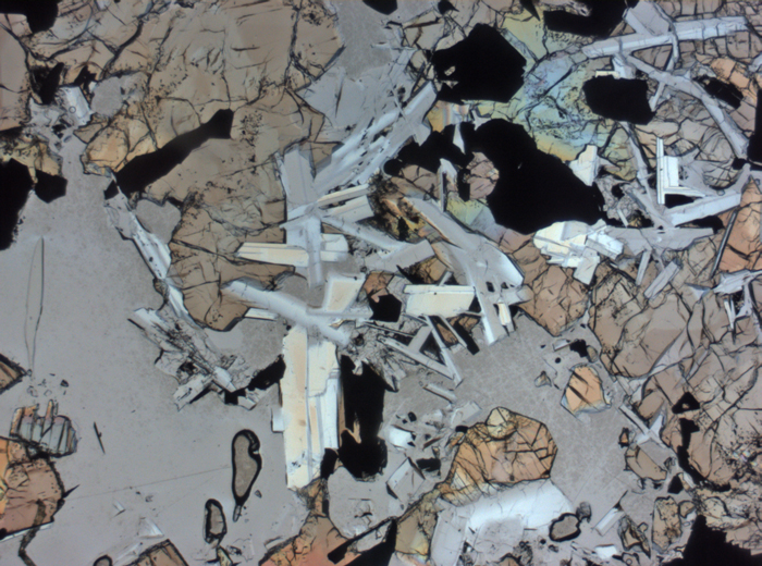 Thin Section Photograph of Apollo 11 Sample 10050,153 in Plane-Polarized Light at 2.5x Magnification and 2.85 mm Field of View (View #2)