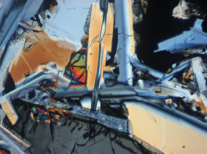 Thin Section Photograph of Apollo 11 Sample 10050,153 in Cross-Polarized Light at 10x Magnification and 0.7 mm Field of View (View #6)