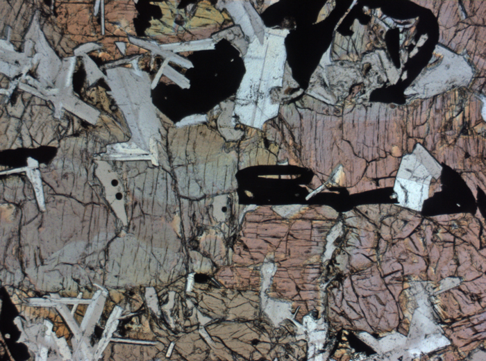 Thin Section Photograph of Apollo 11 Sample 10058,46 in Plane-Polarized Light at 2.5x Magnification and 2.85 mm Field of View (View #1)