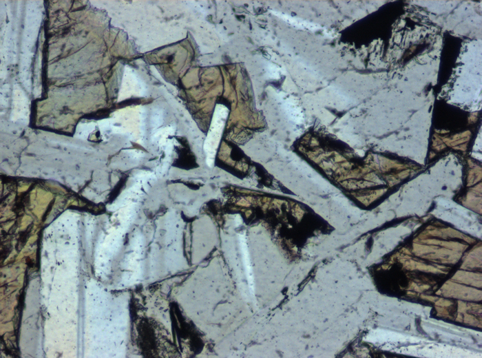 Thin Section Photograph of Apollo 11 Sample 10058,46 in Plane-Polarized Light at 10x Magnification and 0.7 mm Field of View (View #5)