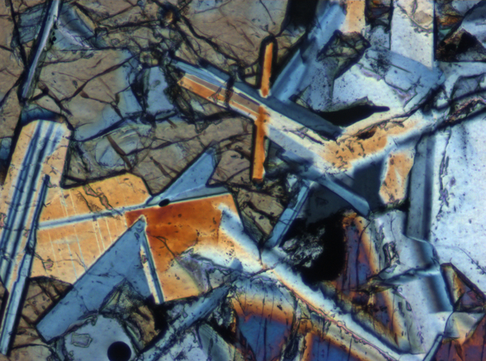 Thin Section Photograph of Apollo 11 Sample 10058,46 in Cross-Polarized Light at 10x Magnification and 0.7 mm Field of View (View #7)