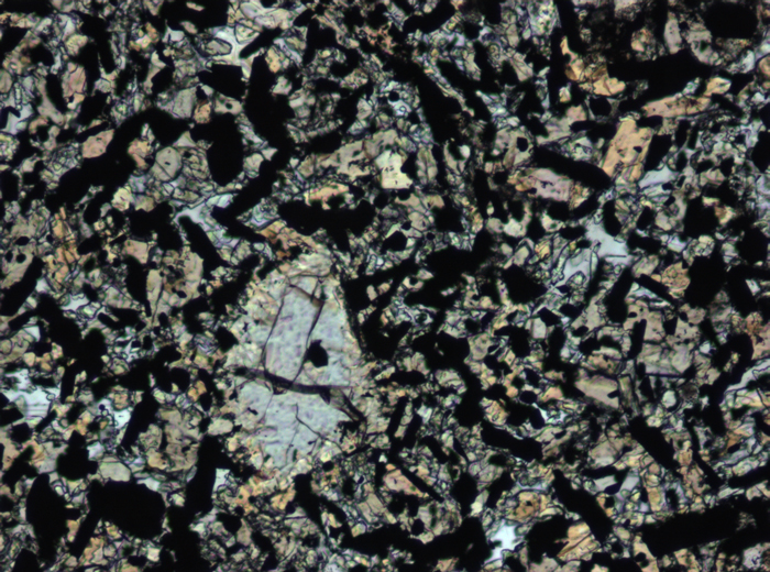Thin Section Photograph of Apollo 11 Sample 10069,13 in Plane-Polarized Light at 10x Magnification and 0.7 mm Field of View (View #3)