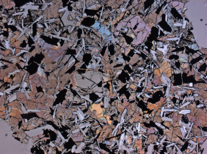 Thin Section Photograph of Apollo 11 Sample 10092,5 in Plane-Polarized Light at 2.5x Magnification and 2.85 mm Field of View (View #1)