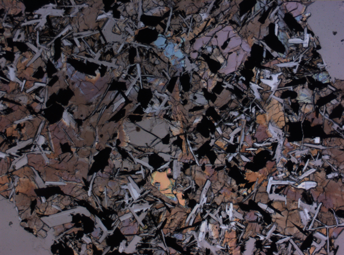 Thin Section Photograph of Apollo 11 Sample 10092,5 in Plane-Polarized Light at 2.5x Magnification and 2.85 mm Field of View (View #1)