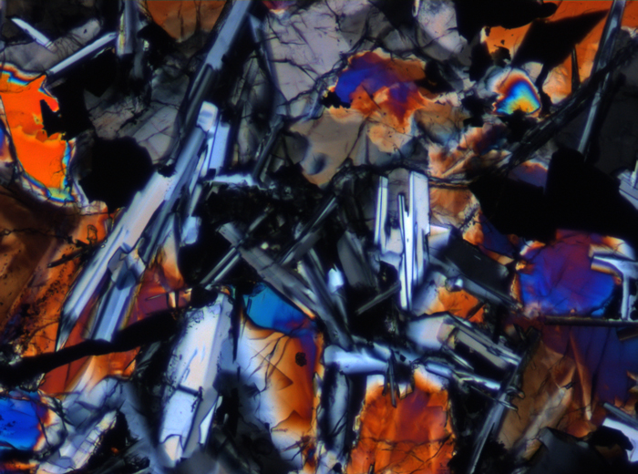 Thin Section Photograph of Apollo 11 Sample 10092,5 in Cross-Polarized Light at 10x Magnification and 0.7 mm Field of View (View #2)