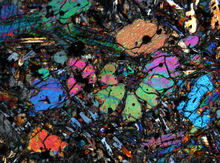 Thin Section Photograph of Apollo 12 Sample 12002,167 in Cross-Polarized Light at 2.5x Magnification and 2.85 mm Field of View (View #6)