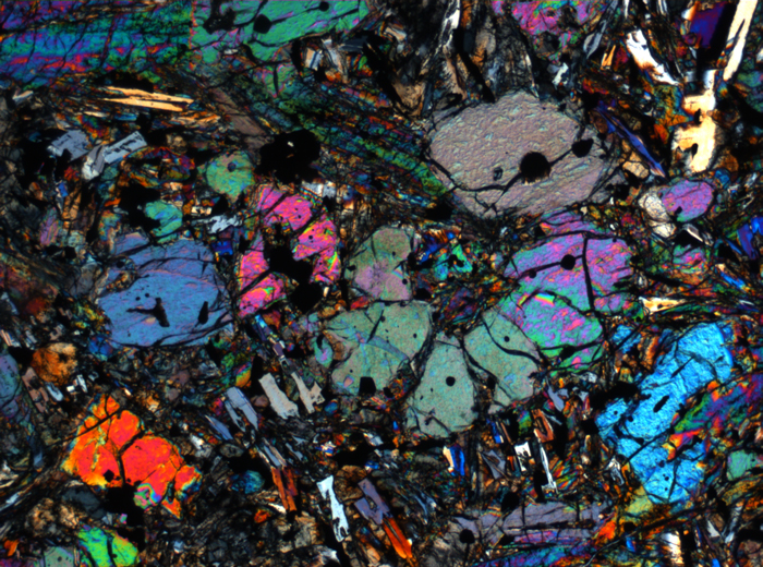 Thin Section Photograph of Apollo 12 Sample 12002,167 in Cross-Polarized Light at 2.5x Magnification and 2.85 mm Field of View (View #8)