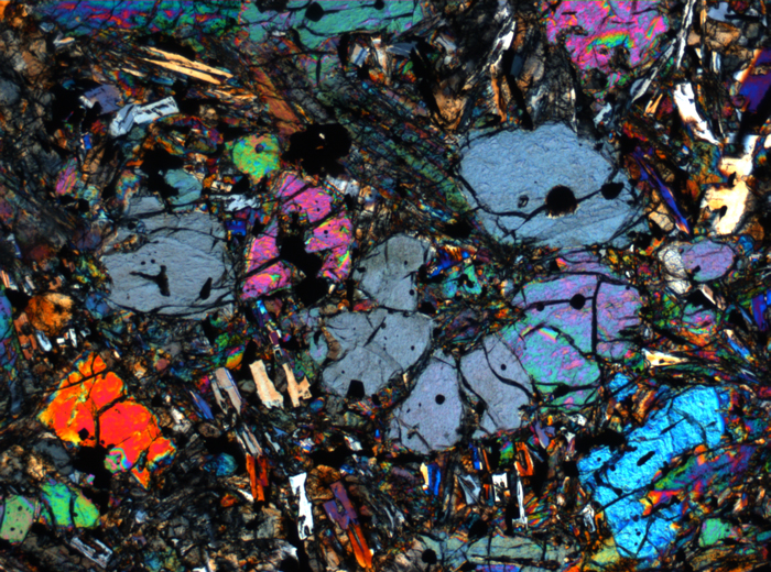 Thin Section Photograph of Apollo 12 Sample 12002,167 in Cross-Polarized Light at 2.5x Magnification and 2.85 mm Field of View (View #10)