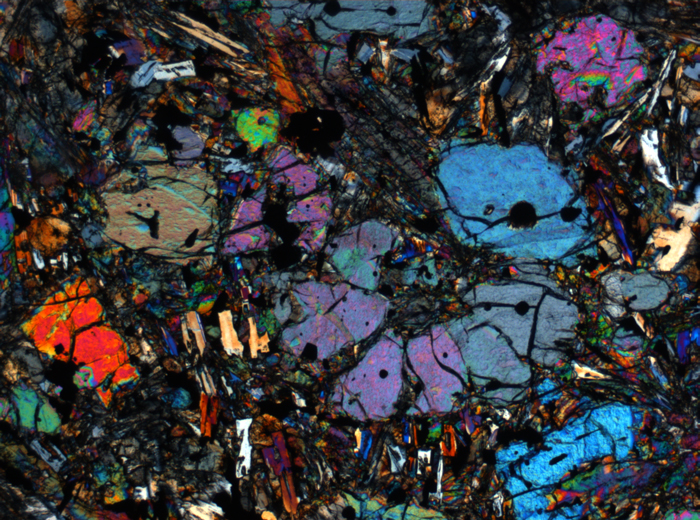 Thin Section Photograph of Apollo 12 Sample 12002,167 in Cross-Polarized Light at 2.5x Magnification and 2.85 mm Field of View (View #12)