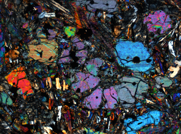 Thin Section Photograph of Apollo 12 Sample 12002,167 in Cross-Polarized Light at 2.5x Magnification and 2.85 mm Field of View (View #13)