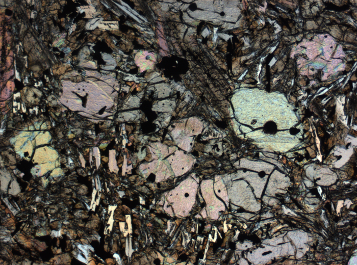 Thin Section Photograph of Apollo 12 Sample 12002,167 in Plane-Polarized Light at 2.5x Magnification and 2.85 mm Field of View (View #14)
