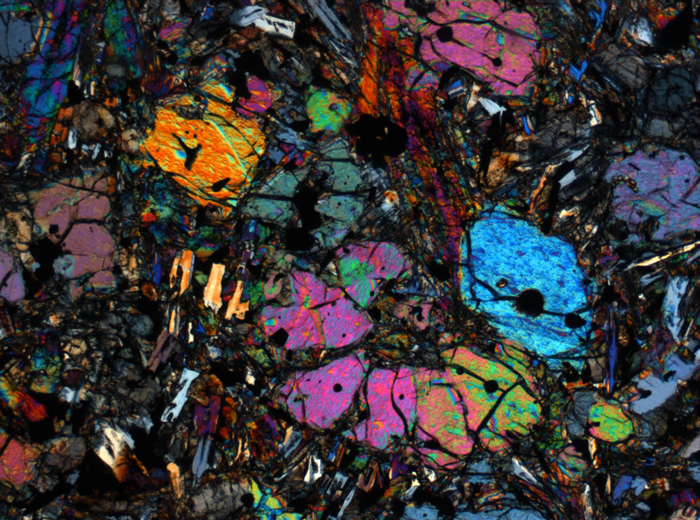 Thin Section Photograph of Apollo 12 Sample 12002,167 in Cross-Polarized Light at 2.5x Magnification and 2.85 mm Field of View (View #17)