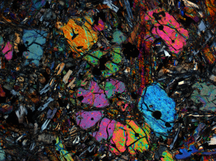 Thin Section Photograph of Apollo 12 Sample 12002,167 in Cross-Polarized Light at 2.5x Magnification and 2.85 mm Field of View (View #21)