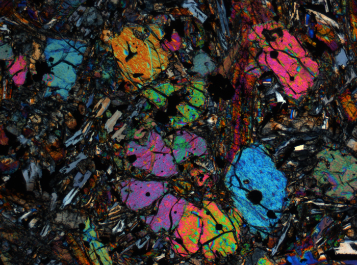 Thin Section Photograph of Apollo 12 Sample 12002,167 in Cross-Polarized Light at 2.5x Magnification and 2.85 mm Field of View (View #22)