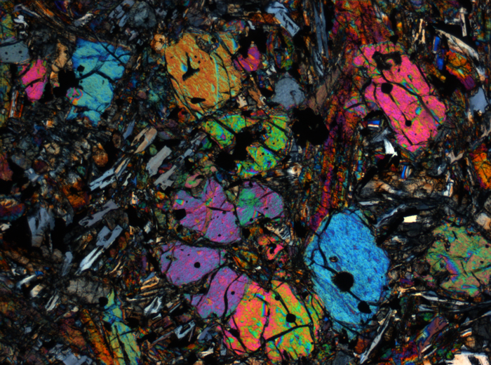 Thin Section Photograph of Apollo 12 Sample 12002,167 in Cross-Polarized Light at 2.5x Magnification and 2.85 mm Field of View (View #23)