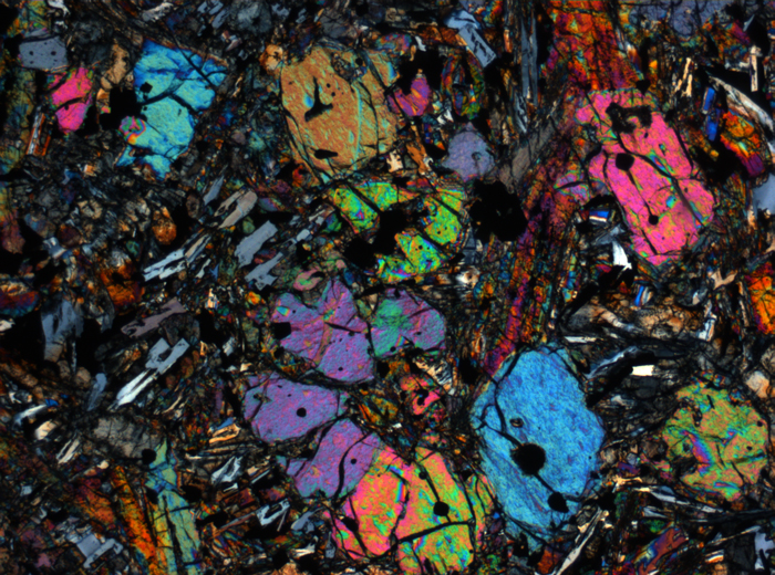 Thin Section Photograph of Apollo 12 Sample 12002,167 in Cross-Polarized Light at 2.5x Magnification and 2.85 mm Field of View (View #24)