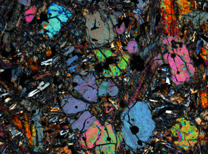 Thin Section Photograph of Apollo 12 Sample 12002,167 in Cross-Polarized Light at 2.5x Magnification and 2.85 mm Field of View (View #26)
